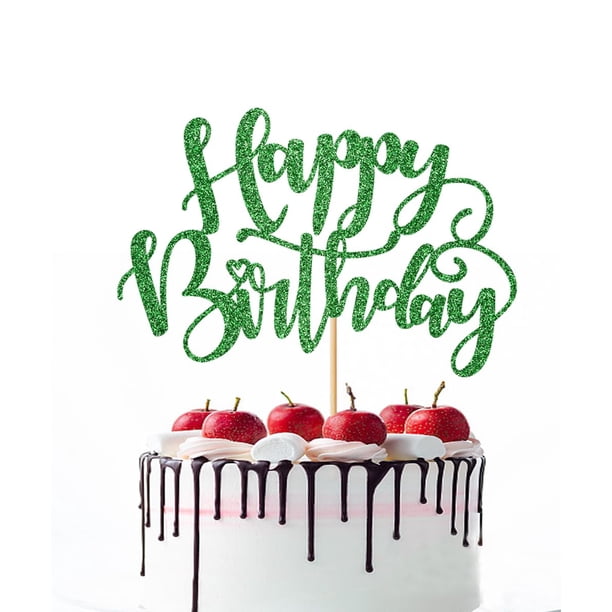 Cake Topper Naicaek artesanal con brillo verde Feliz Cumpleaños