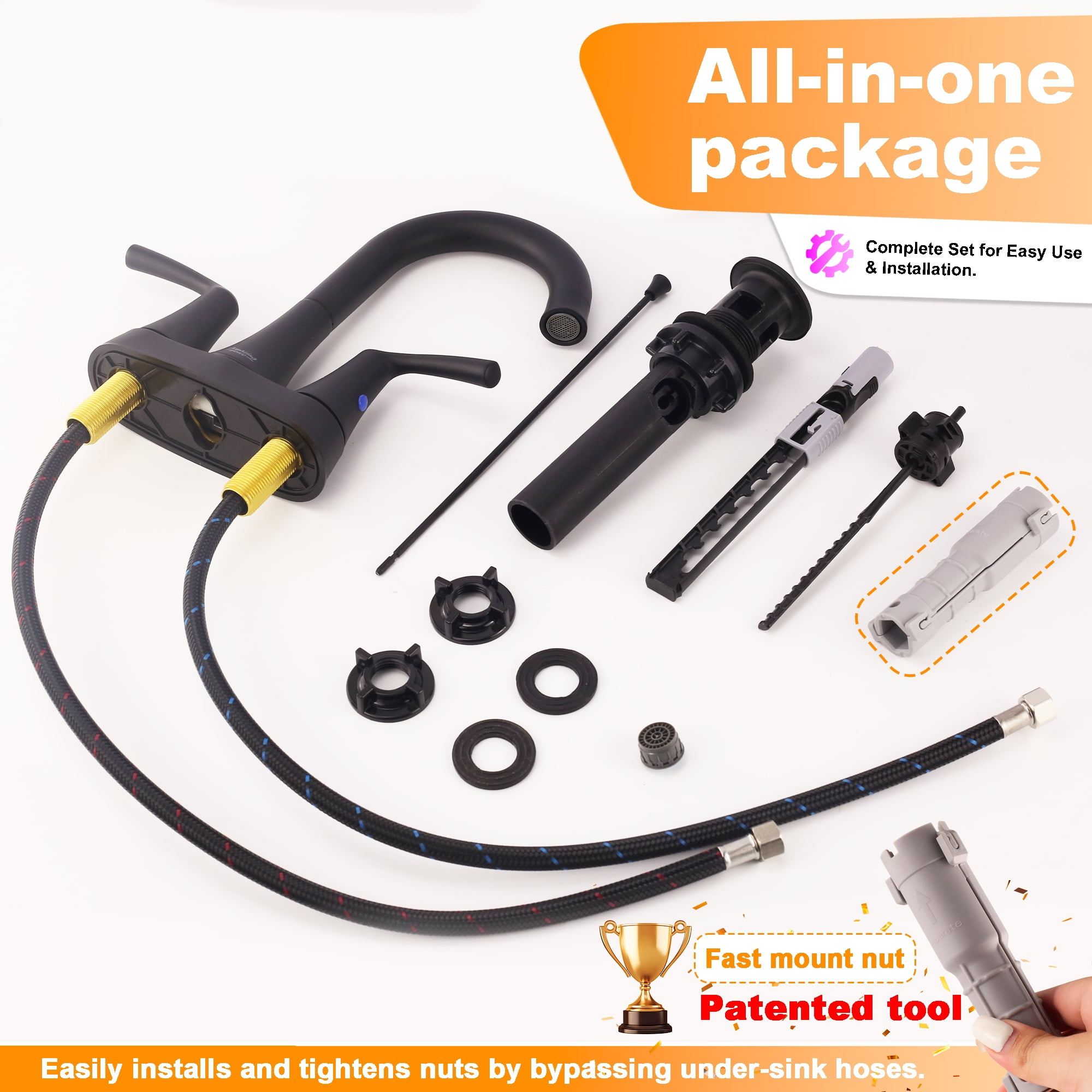 Sunrinx 4-Inch Bathroom Sink Faucet Matte Black 2 Handle Centerset High Arc Swivel Faucet