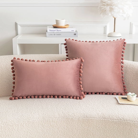 Nvzi Lumbar Throw Pillow Cover with Velvet Soft Solid Decorative Cushion Cover for Couch Bedroom Car, 1 Piece  (Dark Pink, 12"x20")