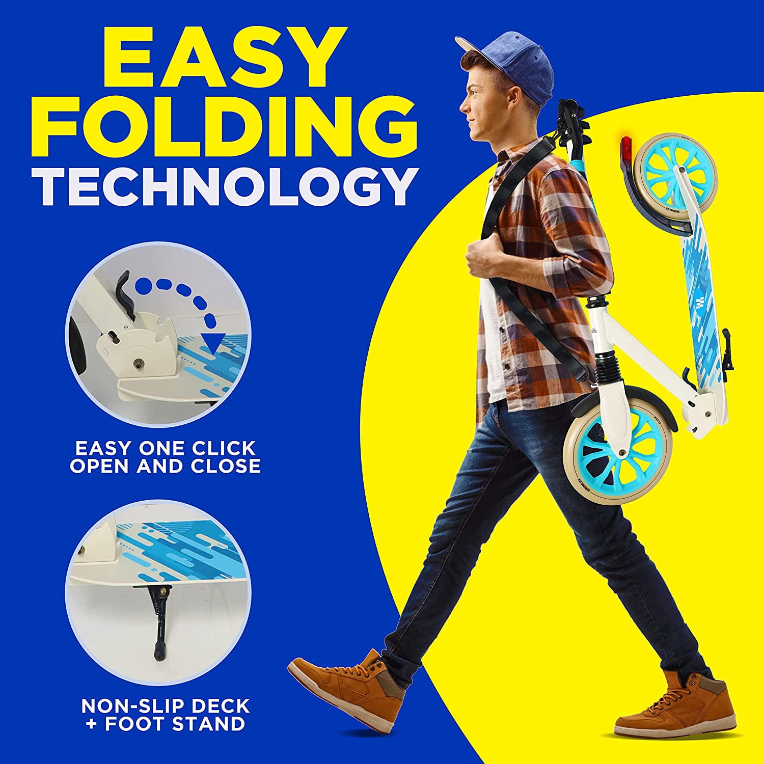 2-Wheel Foldable Riding Scooter for Teens W/Adjustable Height, Alloy Anti-Slip Deck, 9” Wheels