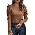 thumbnail image 2 of Royisotas Orange Women's Plus Size Tops Casual Long Sleeve Fall and Winter Solid Shirts Velvet Crew Neck Puffy Sleeve Womens T Shirts, 2 of 6