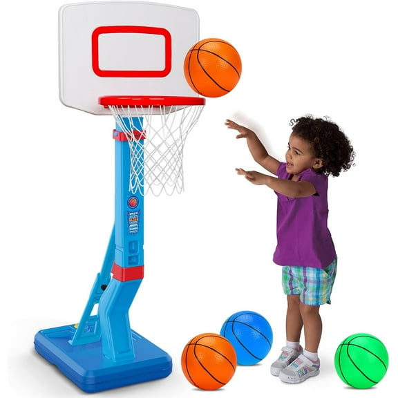 Toddler Basketball Hoop Indoor Mini Adjustable Basketball Goal with Ball Pump Outdoor Toys Backyard Game Outside Pool Basketball Toys for 3 4 Year Old Boy Girl Kid Toy Age 4-8 Birthday Gift