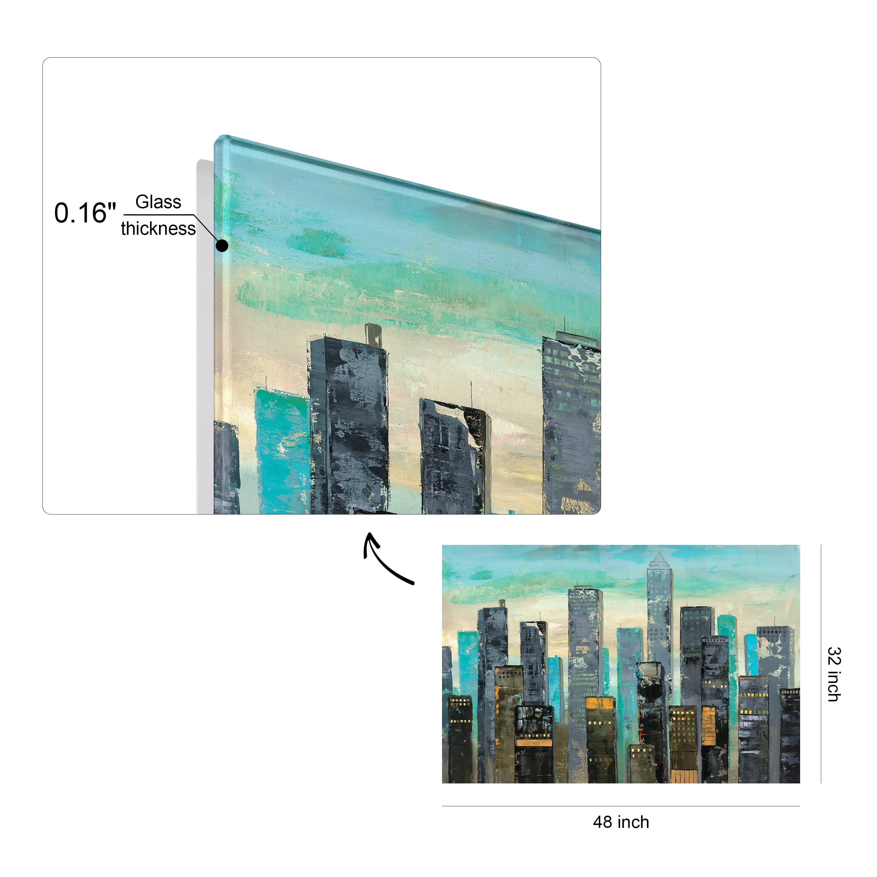 Empire Art Direct Urban Lights II Frameless Free Floating Tempered Glass Panel Graphic Wall Art, 48" x 32" x 0.2", Ready to Hang