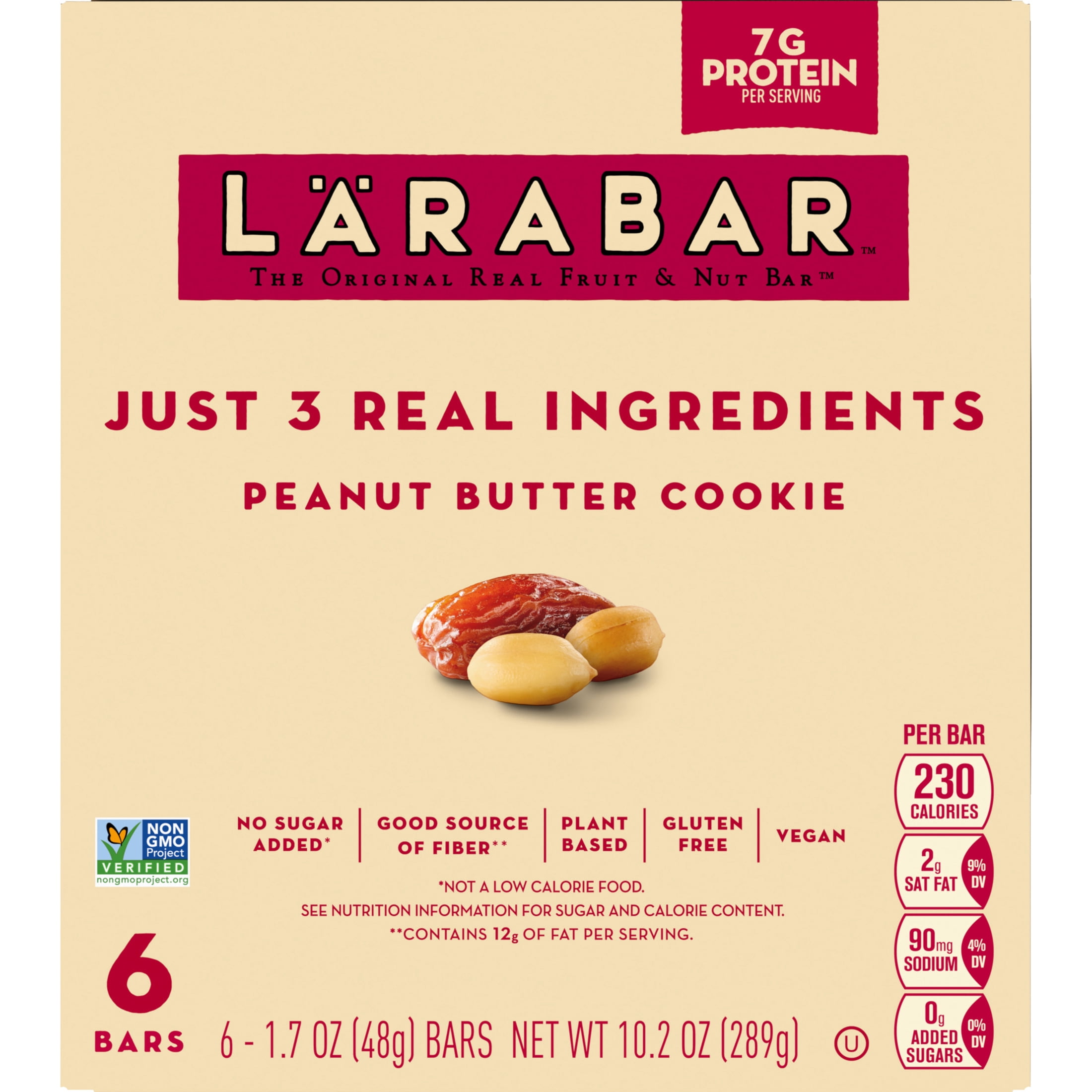 (4 pack) Larabar Peanut Butter Cookie, Fruit and Nut Bars, Gluten Free, Vegan, 6 Count, 10.2 oz