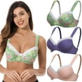 thumbnail image 1 of Curve Muse Women's Plus Size Underwired Unlined Balconette Cotton Bra-3Pack-LT PINK,PURPLE,PRINT GREEN(3 PACK)-42DD, 1 of 7