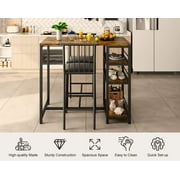 Aiho 3 Pieces Dining Table Set for 2, Counter Height Bar Table Set with Storage Shelves, Pub Table and Padded Chairs for Kitchen, Dining Room - Retro
