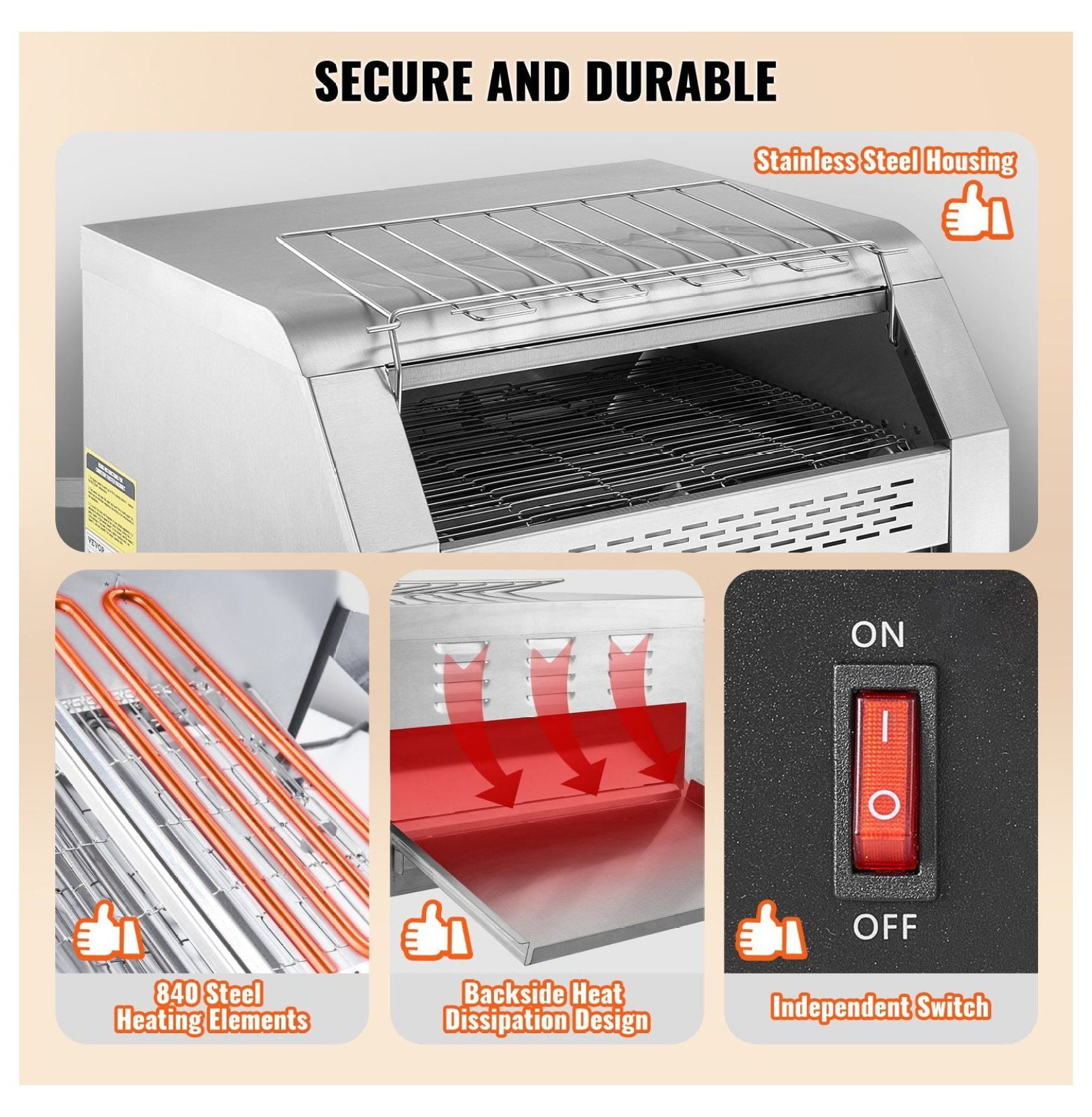 Commercial Conveyor Toaster - 450 Slices/Hour - Stainless Steel - Restaurant Toaster Oven for Toast, Bun, Bagel & Bread - Electric Heavy Duty