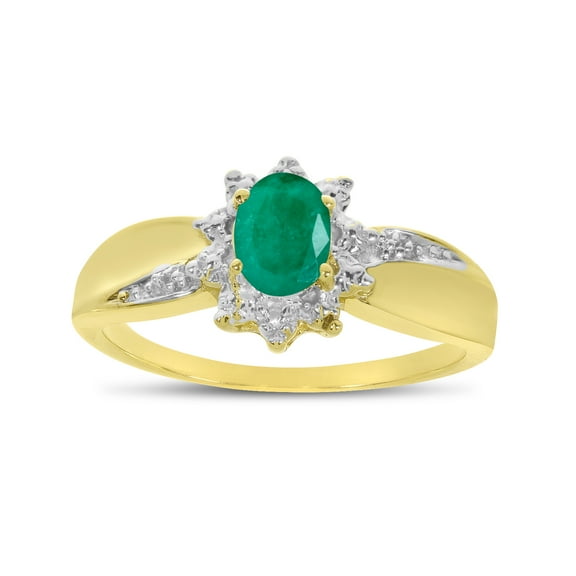 10k Yellow Gold Oval Emerald And Diamond Ring