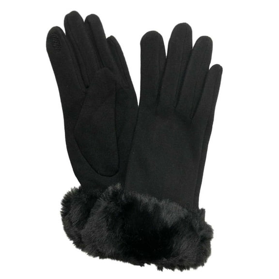 Womens Black Faux Fur Stretch Fit Texting & Tech Touchscreen Gloves