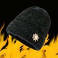 thumbnail image 2 of Xijirk Womens Soft Woolen Hat with Exquisite Floral Ornament Thick Warm Stylish Headwear for Daily Party Autumn Winter Wear,Black,One Size, 2 of 4