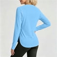 thumbnail image 4 of hotojiny Workout Tops for Women Crewneck Long Sleeve Shirts with Curved Hem UPF 50+ Sun Shirts for Hiking Running Gym Clothes(Light Blue,Small), 4 of 7