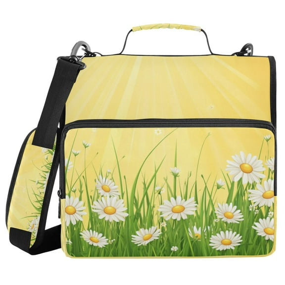 Water-Resistant 3-Ring Binder Organizer with Multiple Pockets Zipper Binder Bag for Office Daisies and Sun Rays