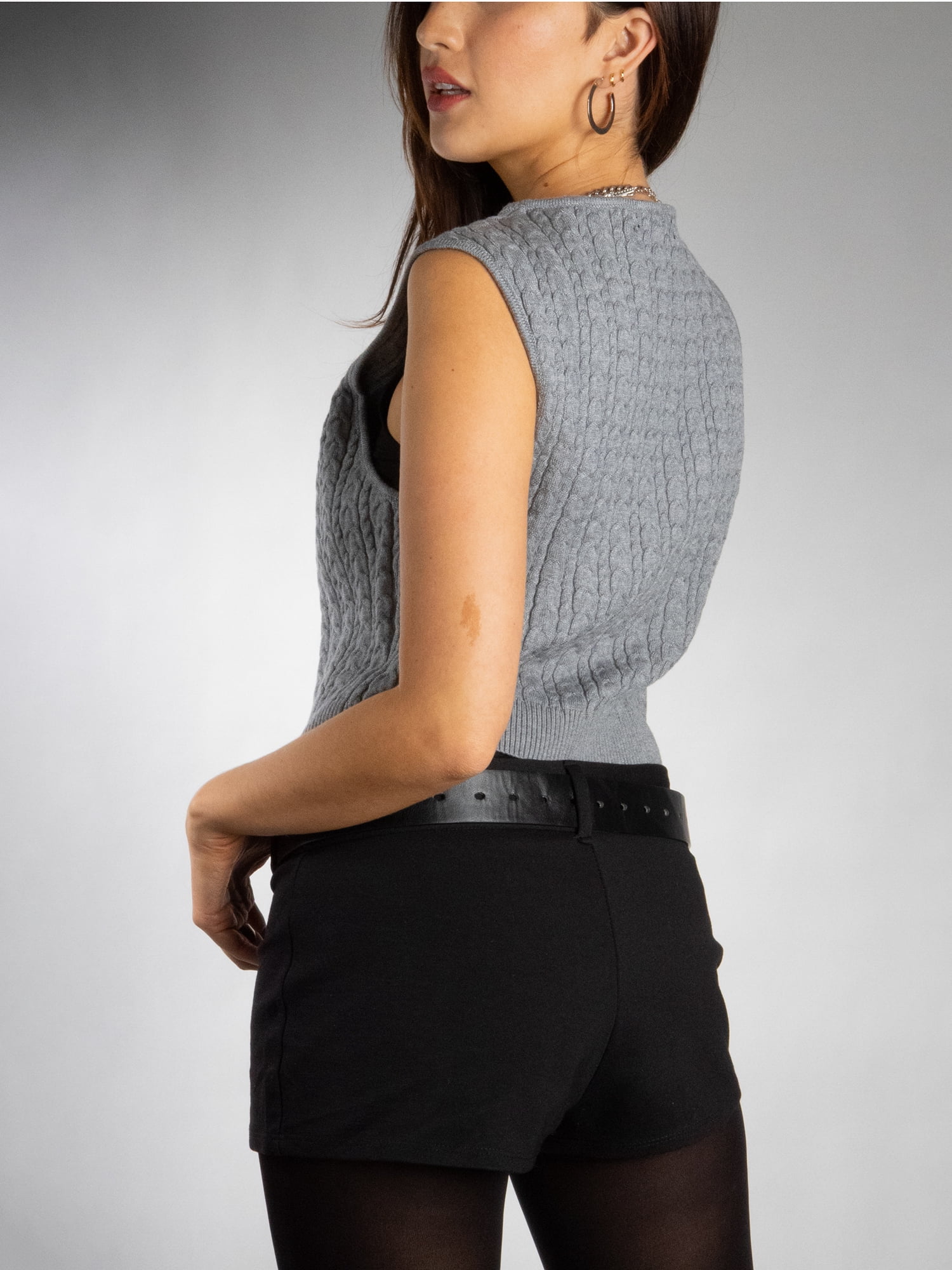 DARING DIVA Women's Stylish AK Cable Knit Tie Vest M Gray