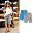 thumbnail image 2 of ZACPNCV 2PC Shorts for Girls Summer Casual Knee Length Bermuda Shorts Kids High Waisted Drawstring Short Pants Teen Girls Clothes Light Blue 11-12 Years, 2 of 5