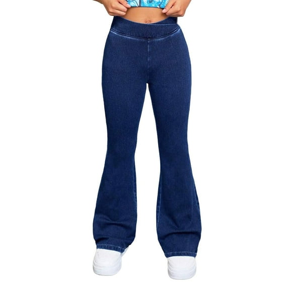 KVPLBQFD Bell Bottom Jeans for Girls Crossover Stretchy Jeans Kids High Waisted Pull On Denim Pants Girl Trendy Flare Leggings with Pockets