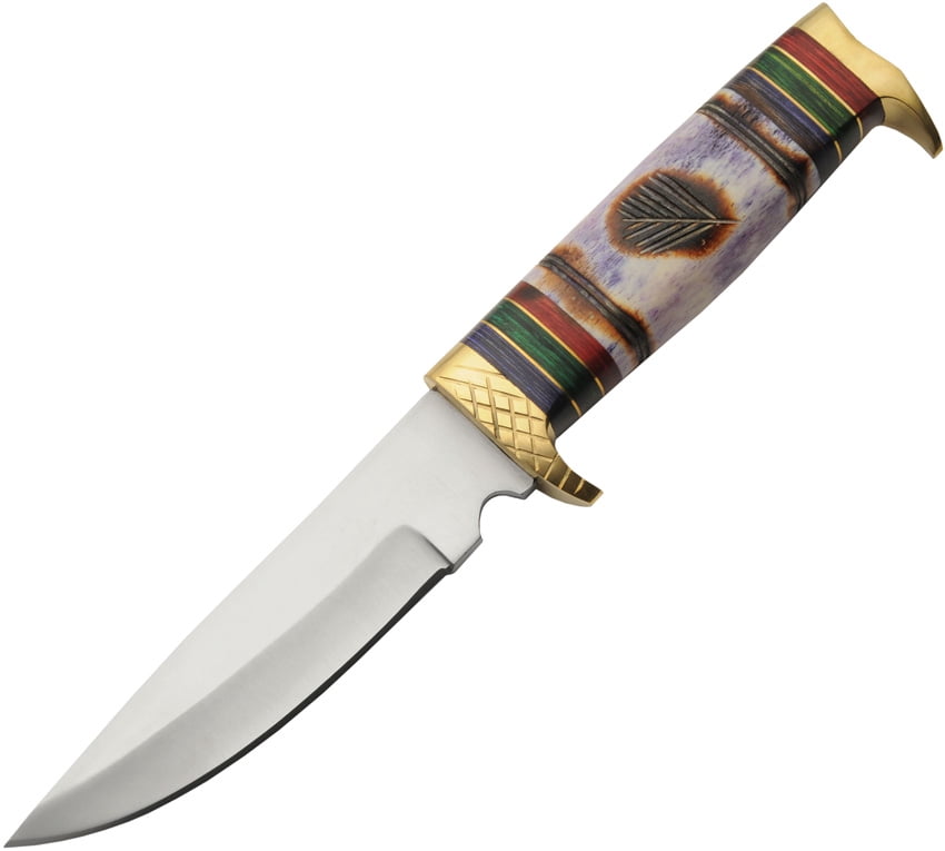 SZCO Supplies 10.5" Wood Handle Painted Wind Outdoor Fixed Blade Utility Knife with Sheath, Blue/Green/Red