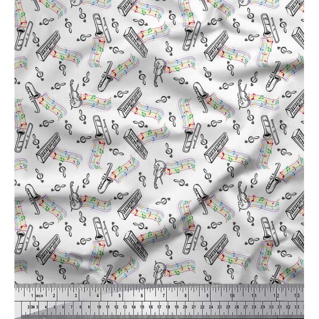 Soimoi Coton Popeline Tissu Notes, Piano & Guitare Instrument de Musique Tissu Imprimé par la Cour 42 Pouces de Large