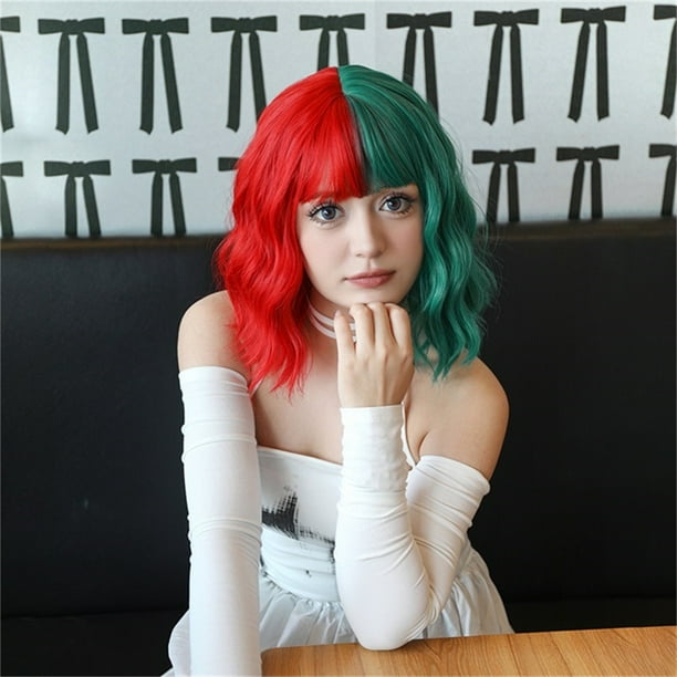 Pisexur Lace Front Wigs Human Hair Popular 14 Inch Half Green And Half Red Short Curly Hair Blonde Wig Wigs Human Hair Walmart