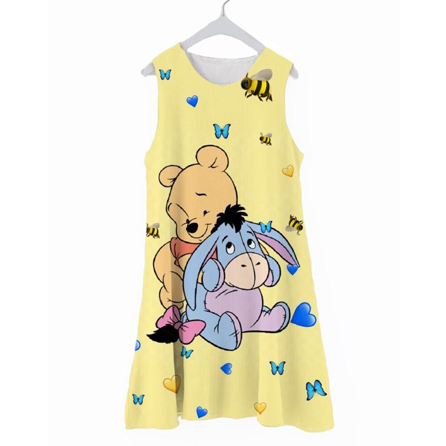 Vestidos para niños Estampado de Disney Winnie the Pooh Mickey Vestidos cortos Estampados Camisetas sin mangas de verano Vestidos de dibujos animados para niños Disney Girls Casu120 Gao Jinjia LED