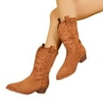thumbnail image 5 of UngA Women Boots Cowgirl Western Boots with Embroidered Square Toe Chunky Heel Mid Calf Cowboy Boots Fall Winter Shoes Brown,Size 7.5, 5 of 7