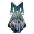 thumbnail image 3 of Women's Fashionable Casual Fitted Christmas Print Party Long-Sleeved V-Neck Hair Collar Dress for Holiday Parties and Events,Light Blue,M, 3 of 4