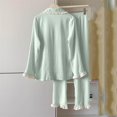 thumbnail image 4 of SMihono Women's Ruffle Cotton Pajamas Set Long Sleeve Loose Button Down Sleepwear Fall Winter 2 Piece Comfy Pjs Lounge Sets Green L, 4 of 4