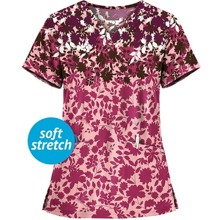 

muxika Women s Working Uniform with Two Pocket V-Neck Scrub Top Print Short Sleeve Shirt