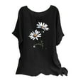 thumbnail image 2 of Summer Tops Viikei Womens Shirts under $5,Womens Plus Size Tops Clearance,Women's Fashion Print Tees Casual Crew Neck Raglan Short Sleeve Loose T Shirt Linen Blouses Black XL, 2 of 5
