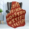 thumbnail image 4 of Cookie Soft Flannel Fleece Blanket, Christmas Themed ABC and Numbers Lettering Dots in the Dark Toned Background Pastel, Cozy Plush for Indoor and Outdoor Use, 50" x 60", Multicolor, by Ambesonne, 4 of 5