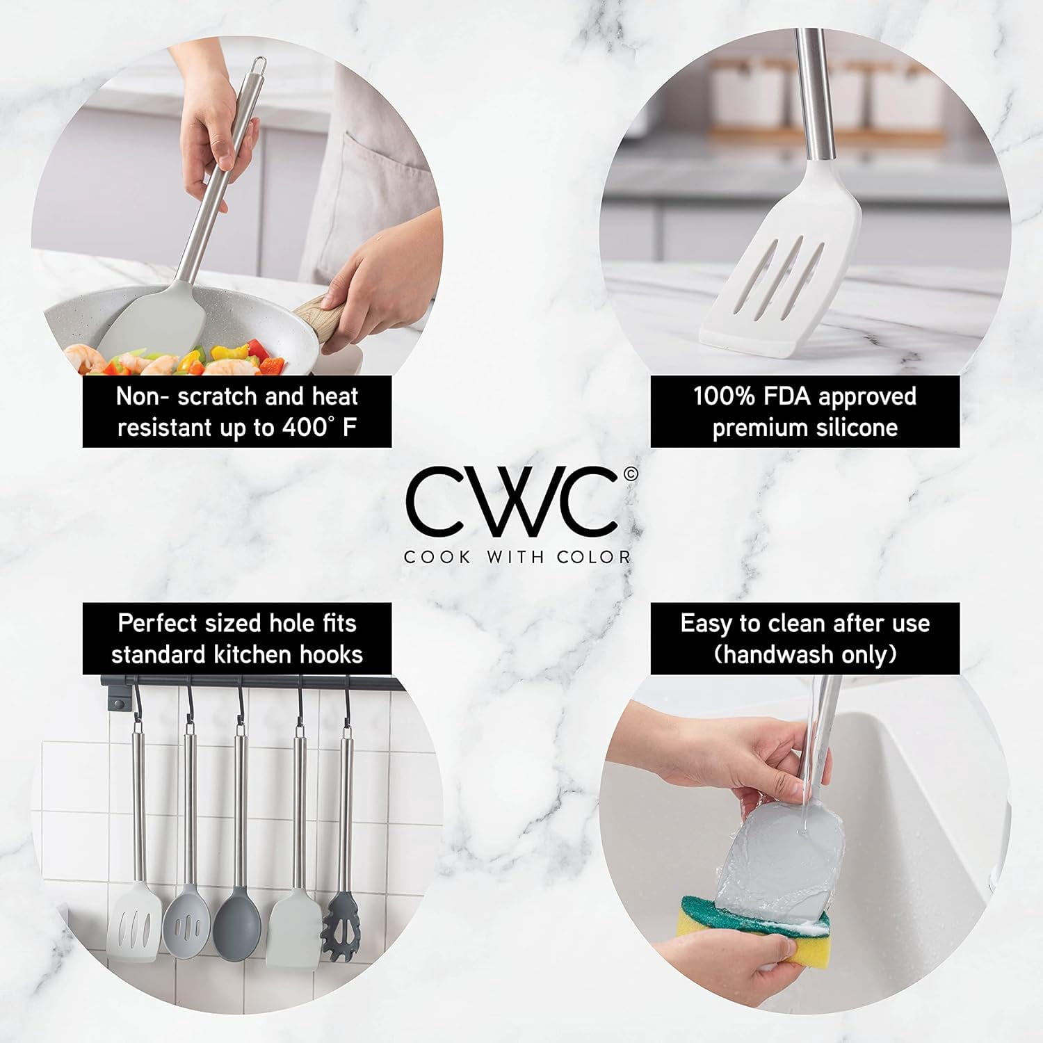 COOK WITH COLOR 5-Pc Cooking Utensils Set Kitchen Gadgets & Essentials, Gray Ombre
