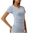 thumbnail image 5 of Fanxing Yoga Tops Womens Summer Short Sleeve T Shirts Workout Crop Tops Slim Fitness Sports Running Gym Tees Blue,XXL, 5 of 8