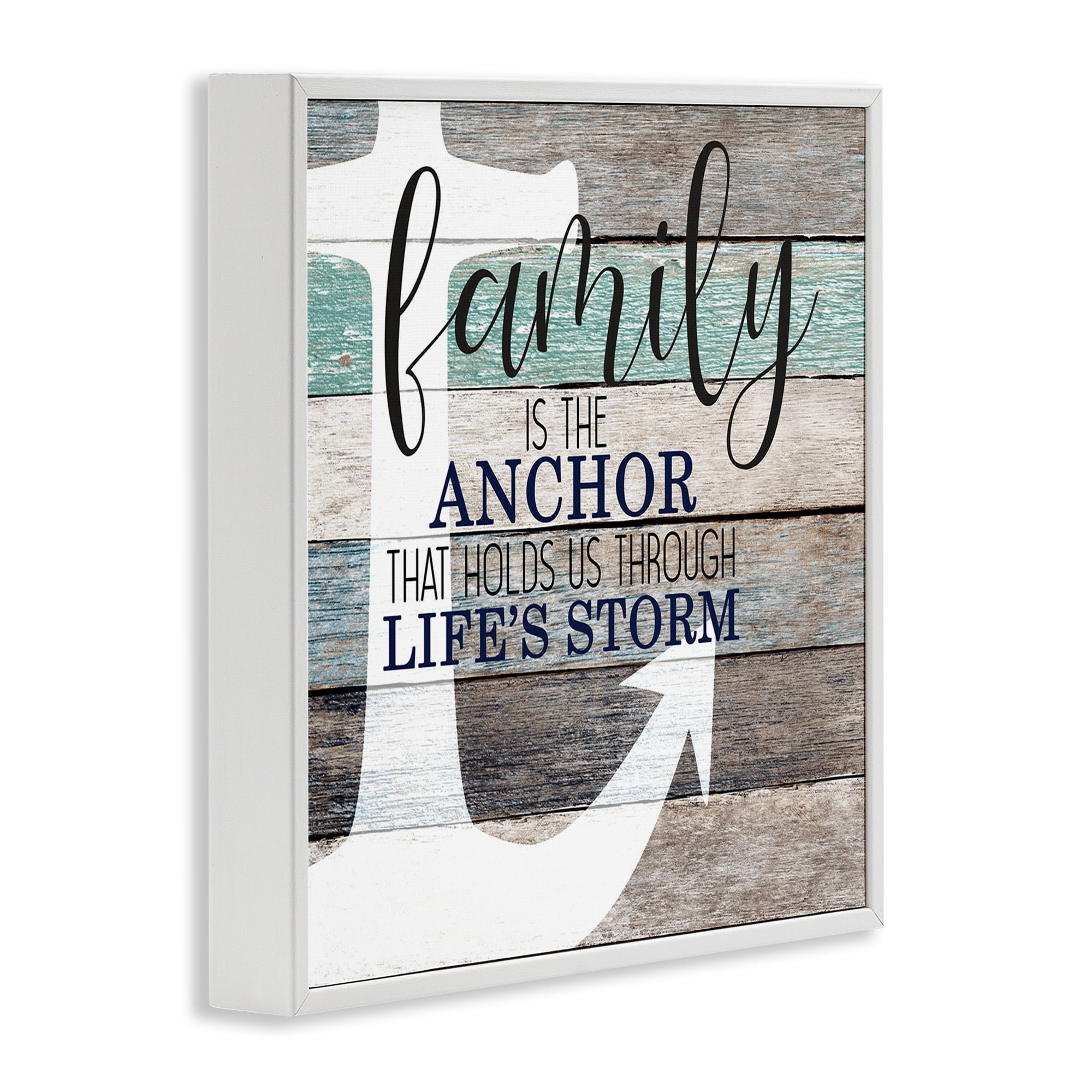 Stupell Industries Family Anchor Through Storm Motivational Inspirational Painting White Framed Art Print Wall Art, 17 x 17