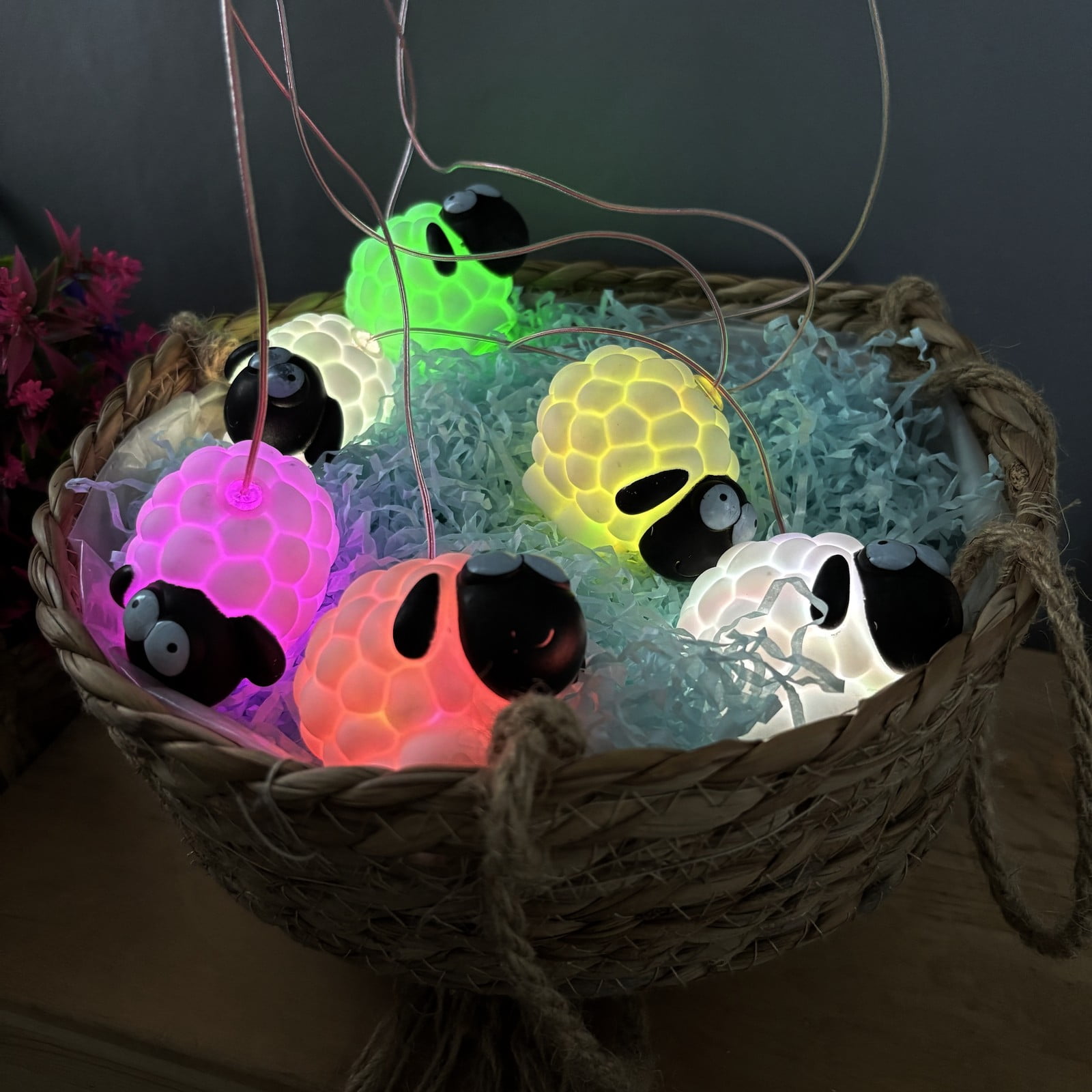 6 Color Changing LEDs Solar Black Face Sheep Wind Chimes Lights Gift for Mom, Festival, Patio, Garden, Outdoor Farmhouse Decoration