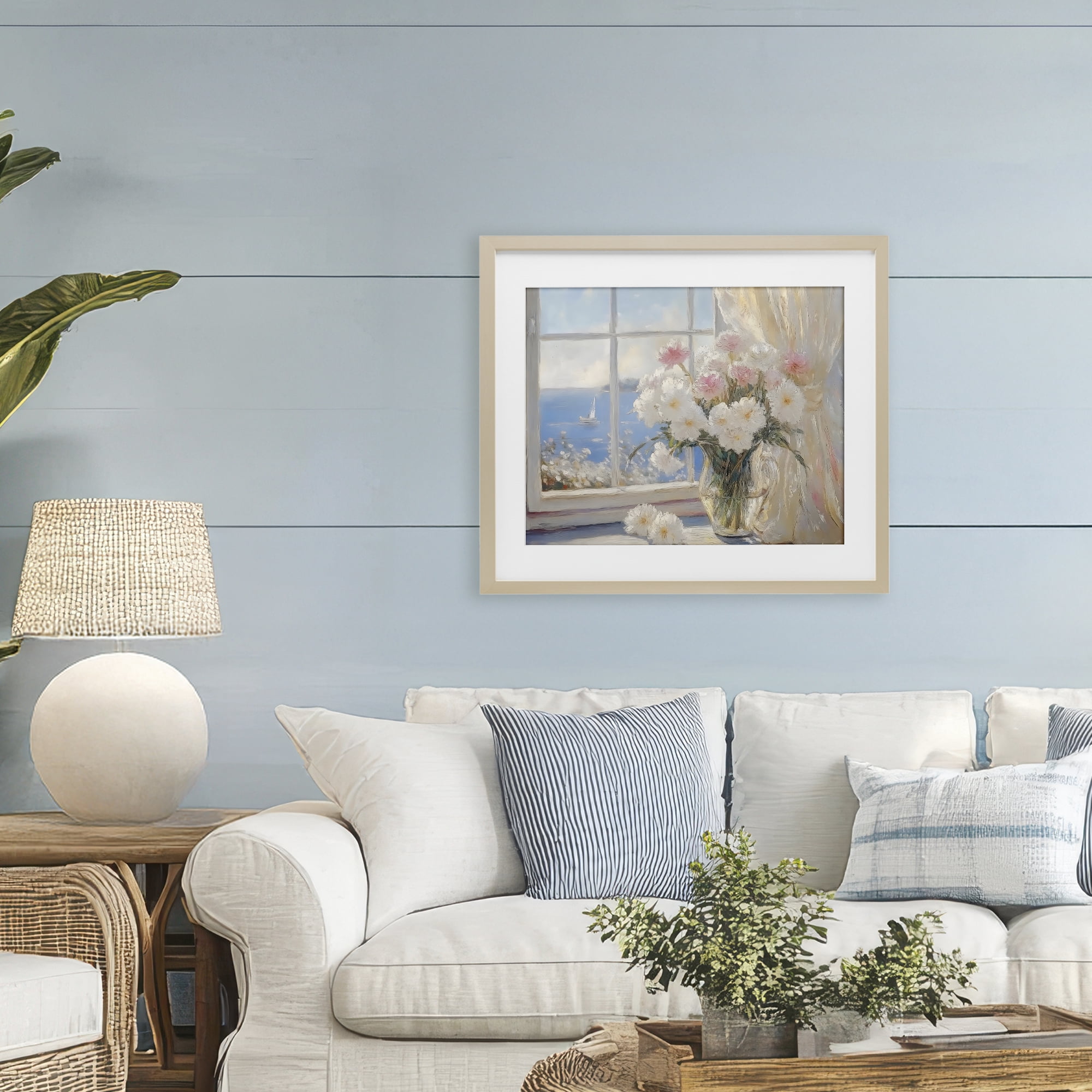 Stupell Industries Coastal View Floral Window Bouquet Birch Framed Print Under Glass, design by LSR Design Studio
