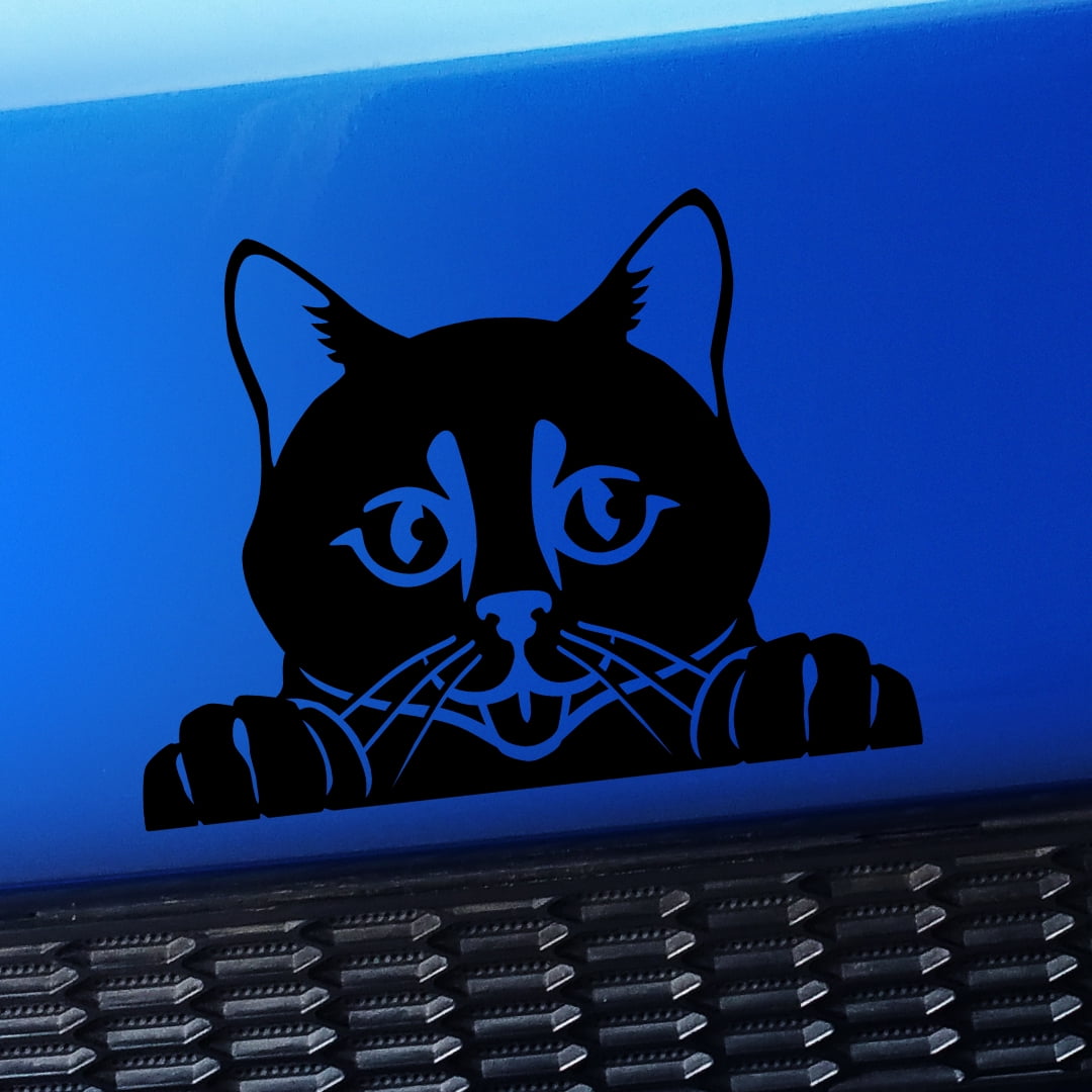 Peeking Cat Vinyl Car Decal Choose Color [BLACK]