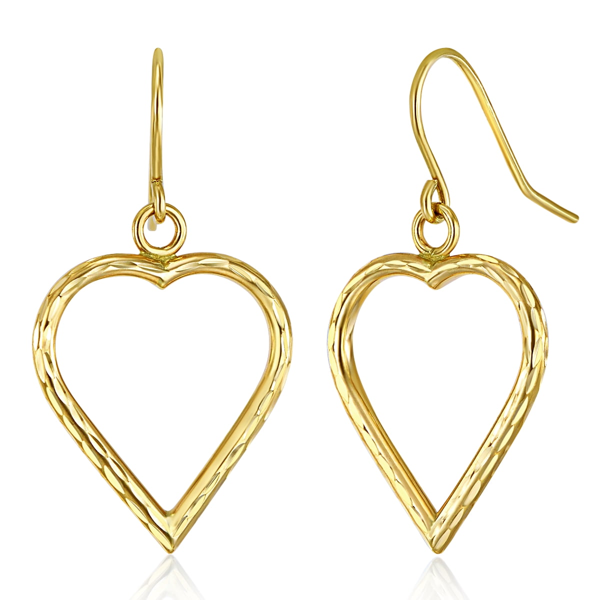 Wellingsale Ladies 14k Yellow Gold Polished Heart Shaped Drop Earrings ...