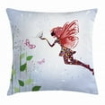thumbnail image 1 of Butterfly Throw Pillow Cushion Cover, Butterfly Winged Flower Built in Silhouette of Fairy and Dandelion with Tall Stem, Decorative Square Accent Pillow Case, 20 X 20 Inches, Multicolor, by Ambesonne, 1 of 2