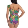 thumbnail image 5 of Uemuo Colorful Dinosaur Print Women's One Piece Swimsuit Asymmetrical Neck Bathing Suit One Shoulder Side Cutout Ruffle Swimwear-XX-Large, 5 of 6