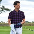 thumbnail image 3 of Yiaed Purple Black PlaidPrint Men's Short Sleeve Polo Shirt,Golf Polo for Men Three-Button Golf Shirt Athletic Casual Collared T-Shirt- 3X-Large, 3 of 7