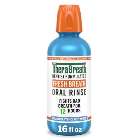 TheraBreath Fresh Breath Alcohol-Free Mouthwash, Mouth Rinse for Adults, Icy Mint, 16 fl oz