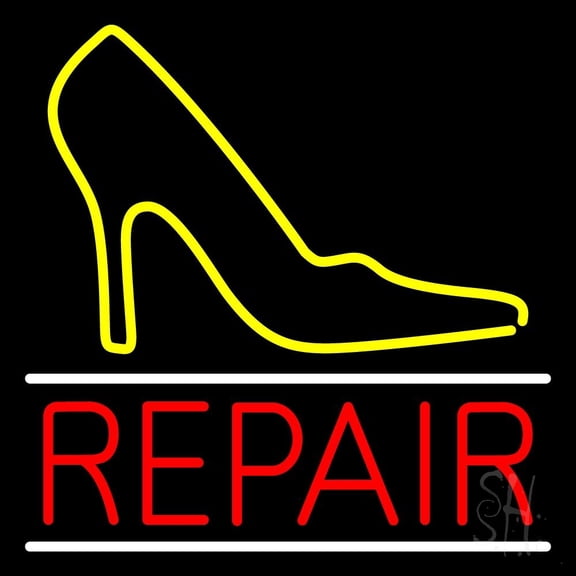 Yellow Sandal Logo Repair LED Neon Sign 24 x 24 - inches, Black Square Cut Acrylic Backing, with Dimmer - Bright and Premium built indoor LED Neon Sign for store interior Décor, Storefront.