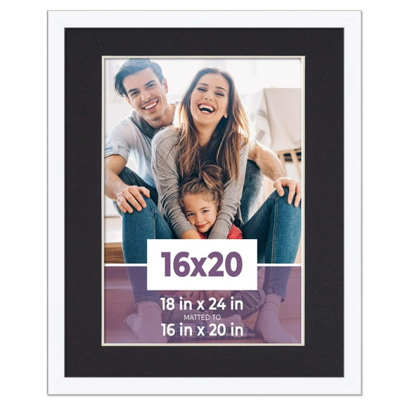 16x20 Frame White With Black Picture Mat For 16x20 Photo - White 18x24 Frame To Display Print or