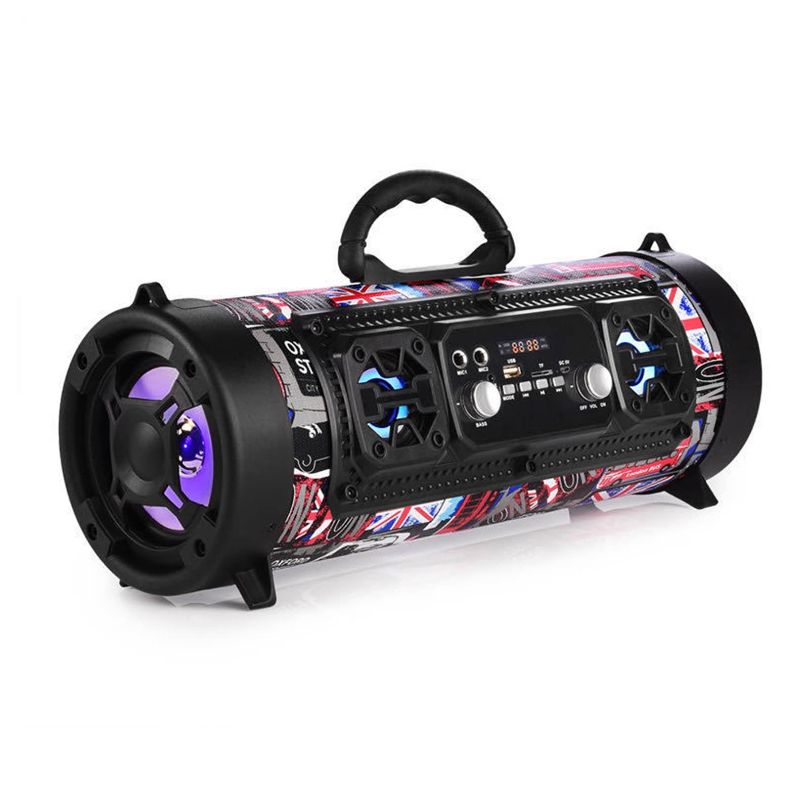 LACKUST Bluetooth Speakers, 15W Outdoor Portable Bluetooth Speaker Subwoofer LED Light MultiFunction Card Microphone Sound With Subwoofer, FM Radio,Red