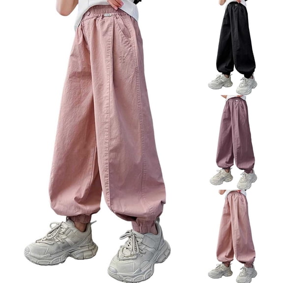 DJDLJWCJ Big Girls Cargo Pants Straight Leg Multi-pocket School Uniform Pants Elastic Waist Comforty Loose Fit Casual Pants Black Size 5