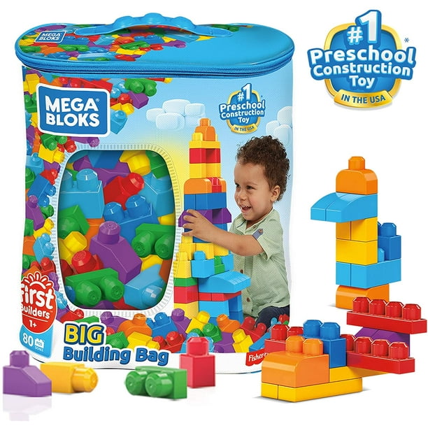 Mega Bloks First Builders Big Building Bag con grandes bloques de construcción, juguetes de construcción para niños pequeños (80 piezas) Ormromra CJWUS-1013