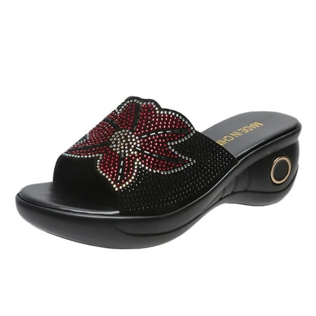 

ZHAGHMIN Women Summer Flat Sandal Ladies Shoes Fashion Comfortable Platform Wedge Heel Rhinestone Flower Fish Mouth Sandals Slides Sandals For Women Bling Womens Hiking Sandal Sandals For Wide Feet