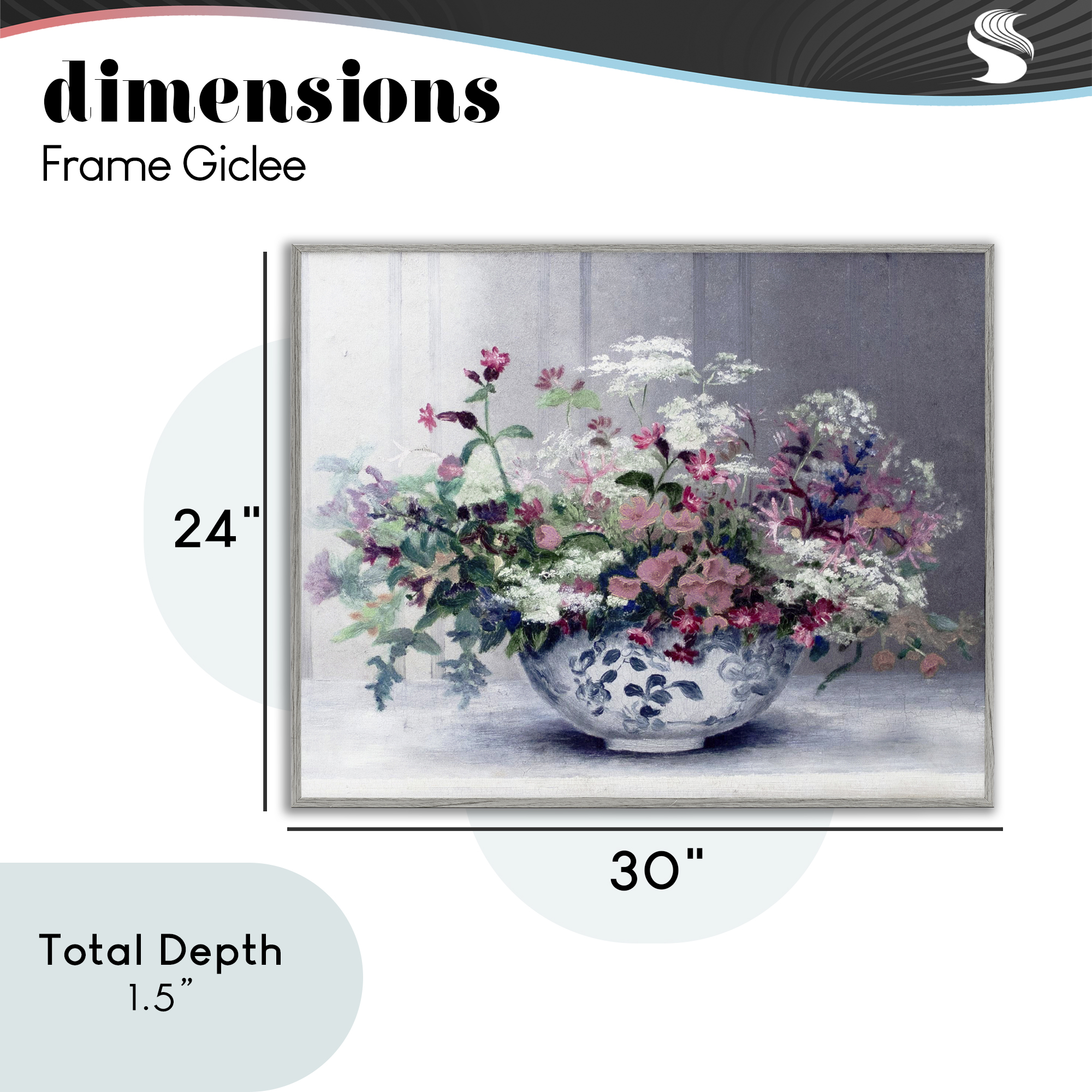 Painterly Elegant Blooms Vase Gray Framed Giclee Art, design by Lettered and Lined