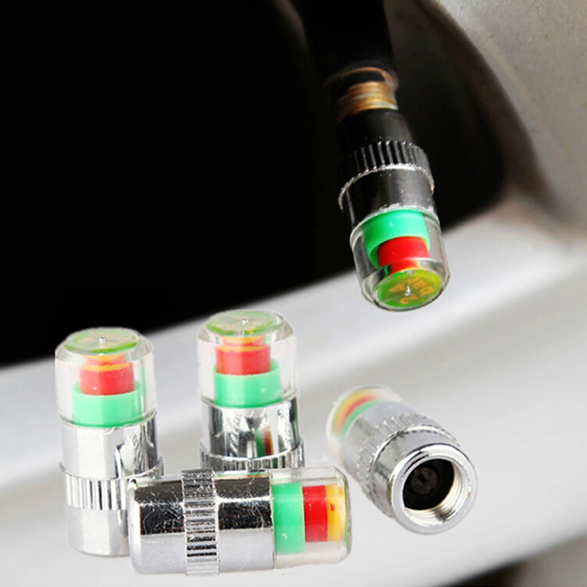 4pcs Car Tire Pressure Monitor Gauge Valve Stem Caps Sensor Indicator 3 Color Eye Alert