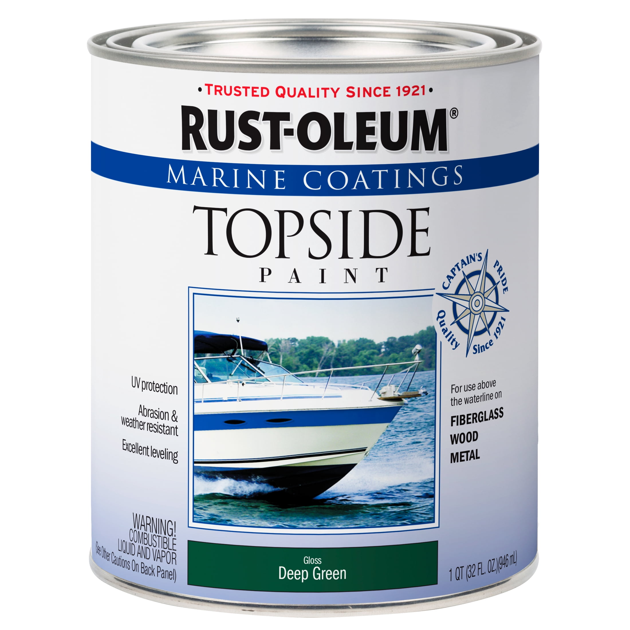 4 Pack, Deep Green, Rust-Oleum Marine Gloss Topside Paint- 207007, Quart
