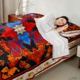 thumbnail image 3 of Erosebridal Hippie Mandala Full Size Sheets, Bohemian Floral Bed Sheets, Red Black, 4pcs 1 Flat Sheet, 1 Fitted Sheet and 2 Pillowcases, 3 of 5
